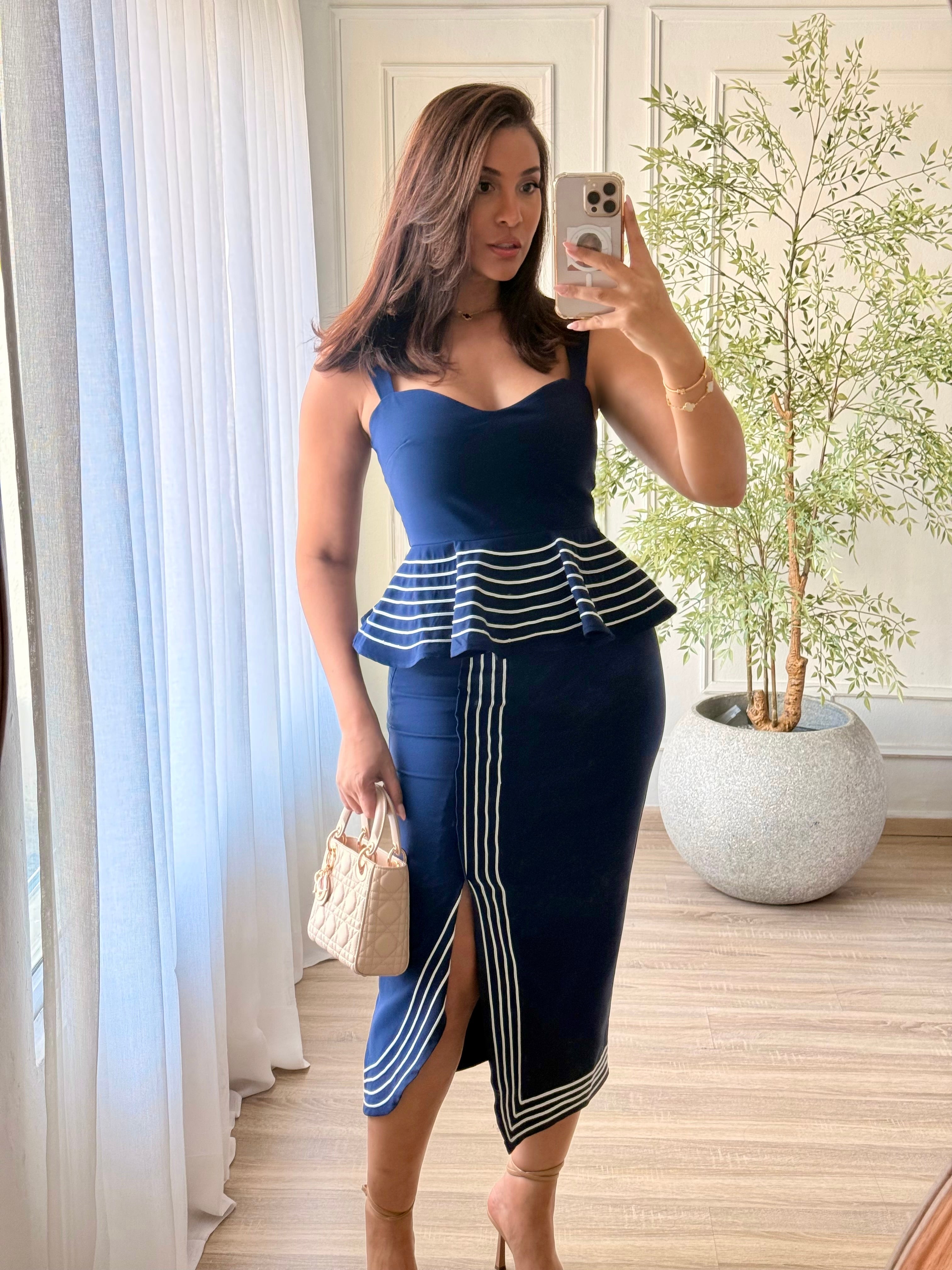 Navy Blue Skirt Set