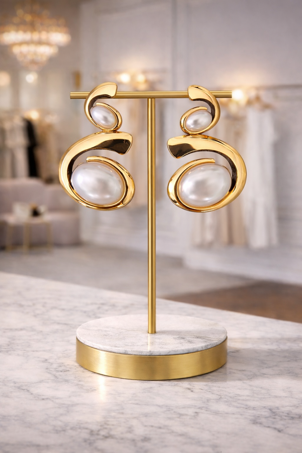 Pearl Twist Gold Earrings